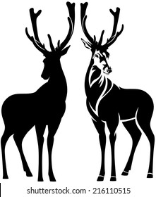standing deer outline and silhouette - beautiful wild animal vector design