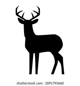 Standing deer side view silhouette icon vector. Deer black silhouette vector isolated on a white background. Wild stag animal icon