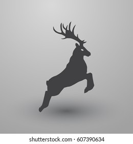 Standing deer silhouette on grey background. Vector illustration.