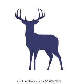 Standing deer silhouette on white background. Vector illustration.