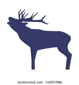 Standing deer silhouette on white background. Vector illustration.