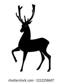 standing deer stag and beautiful antlers black   white vector silhouette design