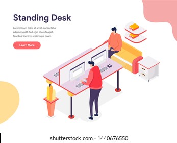 Standing Desk Illustration Concept. Isometric design concept of web page design for website and mobile website.Vector illustration