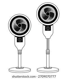 Modelo de ventilador de escritorio de pie en ilustraciones de estilo de Vector, ventilador eléctrico para el hogar y la oficina puesto en el piso ajustable minimalista y elegante formato de Vector de diseño