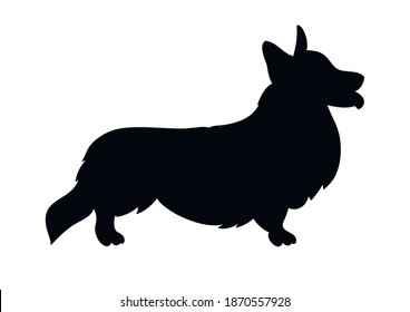 Standing dog. Black silhouette Pembroke Welsh Corgi.