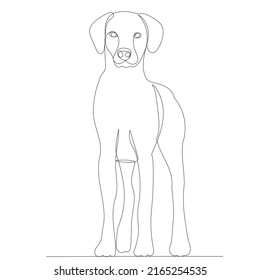 standing dog drawing in one continuous line, isolated