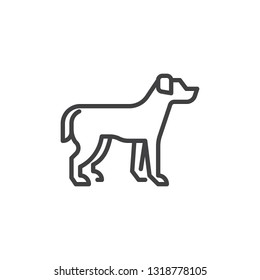 Standing dog line icon. linear style sign for mobile concept and web design. Dog outline vector icon. Animal pet symbol, logo illustration. Pixel perfect vector graphics