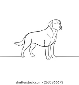 Standing dog one line art illustration. Labrador or retriever breed, drawn with black lines on a white background. Perfect for design, pet care, veterinary, or minimalist art concepts.