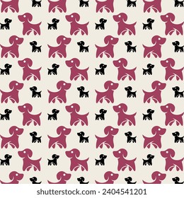 Standing dog repeating smart trendy seamless pattern colorful background