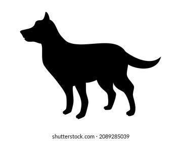 Standing dog side view black silhouette icon vector. Black pet dog from side silhouette icon vector isolated on a white background