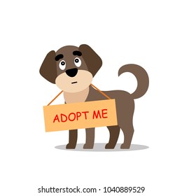 Standing dogs with a poster Adopt me. Dont buy - help the homeless animals find a home, sad puppy - vector illustration