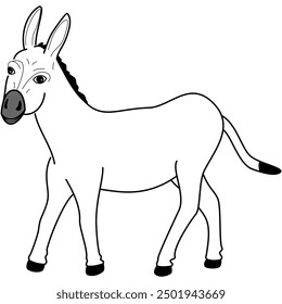 Standing donkey looking to the side, black outline side view