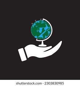 Standing earth globe transparent school globe model of planet Earth vector illustration background.