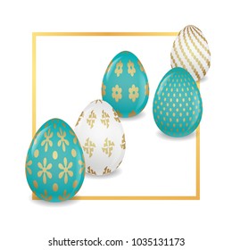 Standing Easter eggs with  golden patterns