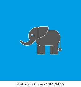 
Standing Elephant silhouette on blue background. Icon elephant in flat design. Vector illustration EPS 10.