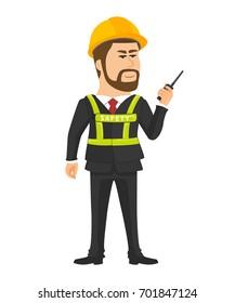 Standing engineer with Safety vest in hand isolated vector on white background