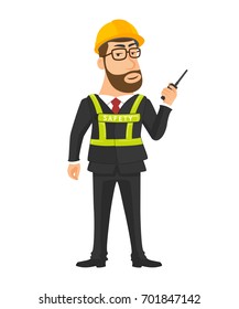 Standing engineer with Safety vest in hand isolated vector on white background