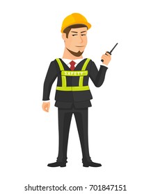 Standing engineer with Safety vest in hand isolated vector on white background