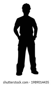 Standing engineer silhouette vector on white background