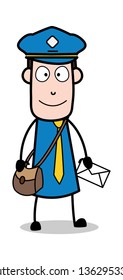 Standing with Envelope - Postman Cartoon Courier Guy Vector Illustration