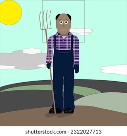 Standing farmer at work, watching the changing time and seasons with various expressions