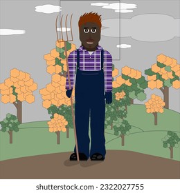 Standing farmer at work, watching the changing time and seasons with various expressions