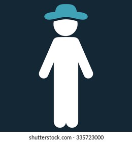 Standing Fellow vector icon. Style is bicolor flat symbol, blue and white colors, rounded angles, dark blue background.