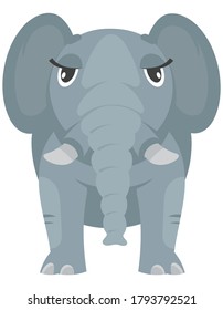 Standing female elephant front view. African animal in cartoon style.