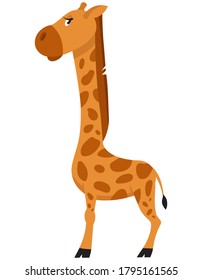 Vista lateral de la jirafa femenina de pie. Animales africanos al estilo de las caricaturas.