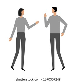 Standing figure of an Asian man and a woman, isolated on white background. Flat vector clip art illustration.