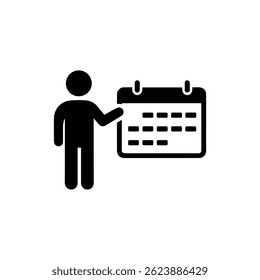 Standing Figure Pointing to Calendar Icon - Indicating Planning