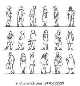 Standing figures drawing Active, Adult, Background, Black and white, Body, Business, Cartoon, Casual clothing illustration, Casual people art, Character, Character design, Child, City life draw