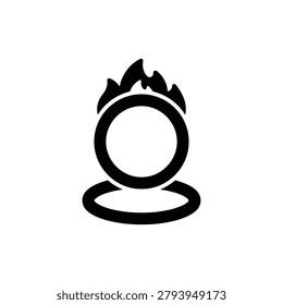 Standing fire hoop ring, vector icon. Vertical hoop standing upright surrounded by flames used in fire performance acts, isolated on a clean background in flat vector icon style.