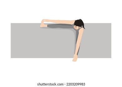 Standing Fire Hydrant Pose. Beautiful girl practice Eka Standing Fire Hydrant Pose. Young attractive woman practicing yoga exercise. working out, black wearing sportswear, grey pants and top, indoor