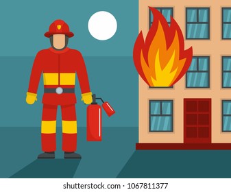 Standing firefighter concept. Flat illustration of standing firefighter vector concept for web