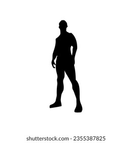 Standing fitness man vector black and white.