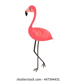 Standing Flamingo animal cartoon character isolated on white background. 