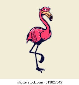 standing flamingo mascot