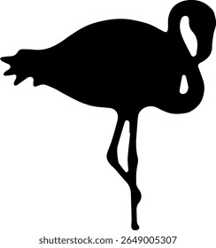 Flamingo de pé Silhueta Vetor Pássaro Preto Clipart no fundo branco