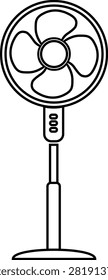 Standing floor fan front view line art icon for home cooling and ventilation concepts