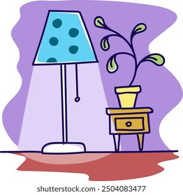 Standing floor lamp and indoor plant 