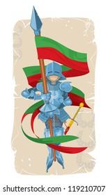 Standing foot knight with flag, vector