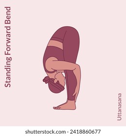Standing Forward Bend pose. Young woman practicing Yoga pose. Woman workout fitness, aerobic and exercise