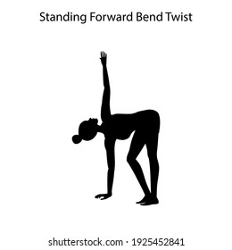 Standing forward bend twist pose yoga workout silhouette on the white background. Vector illustration