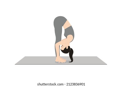 Standing Forward Fold Pose, Intense Stretch Pose, Intense Forward Stretch, Standing Forward Bend Pose, Hand to Leg Pose. Beautiful girl practice Uttanasana. Young attractive woman practicing yoga