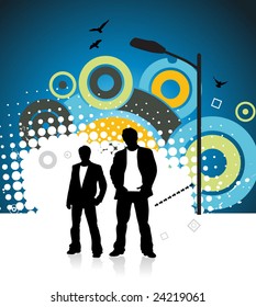 standing friends retro background