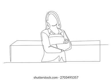 De pie frente a la tienda de concepto de dibujo de una línea