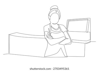 Standing in front of store concept one-line drawing