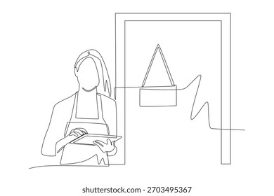 Standing in front of store concept one-line drawing