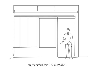 Standing in front of store concept one-line drawing